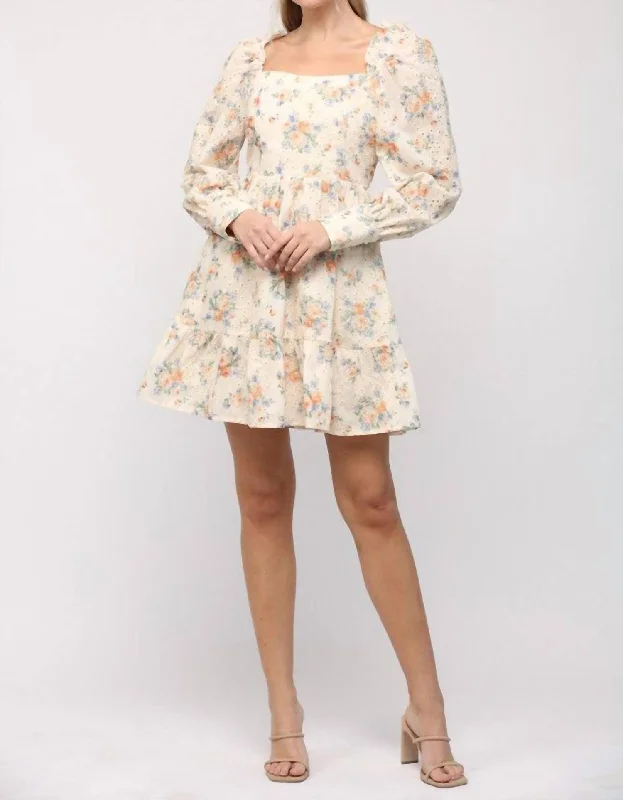 Big Savings On Rustic Countryside Styles Fiona Floral Mini Dress In Ivory Multi