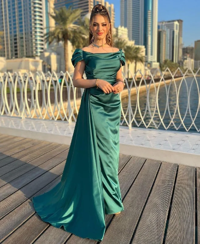 Fashionista Favorites Off Shoulder Satin Long Evening Prom Dresses, Custom Prom Dresses Y5523