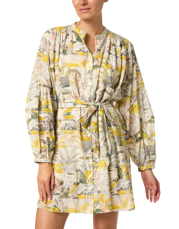 Fashion For Every Occasion Bruna Floral Cotton Silk Shirt Dress In Yellow