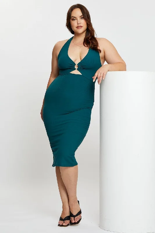 Best-Sellers Green Midi Bodycon Dress Halter Jersey