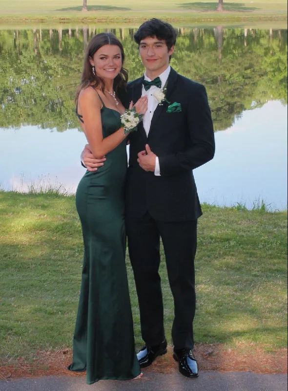 Elegant Style Green Satin Sheath/Column Long Prom Dress,Backless Evening Dress Y4119