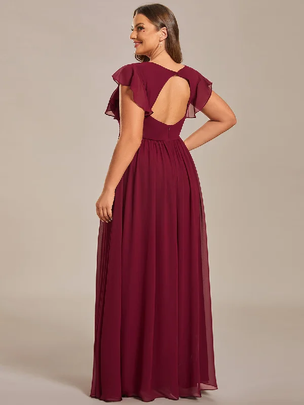 Wardrobe Upgrade Plus V Neck Pleated Belted Ruffles Wholesale Bridesmaid Dresses