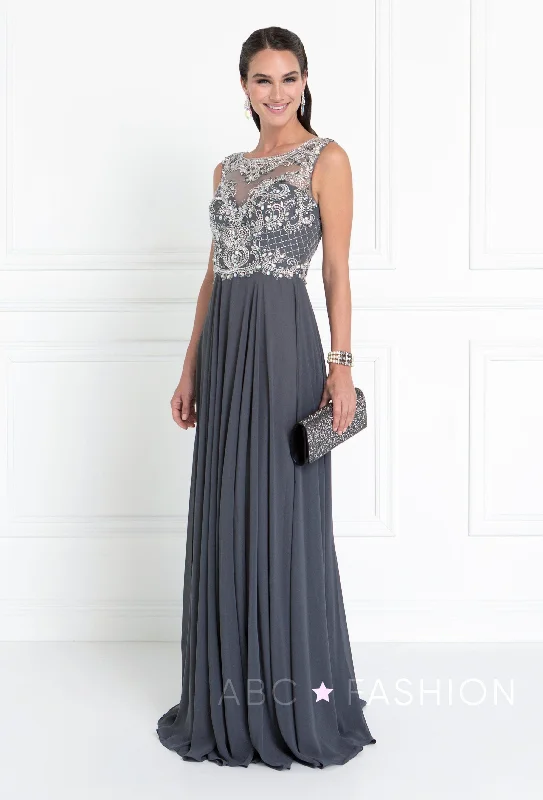 Chic Outfits Long Sleeveless Dress with Jeweled Bodice by Elizabeth K GL1565