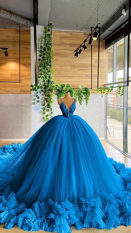 Beat The Heat In Tropical Styles Elegant blue ball gown Long Prom Dress    cg22341