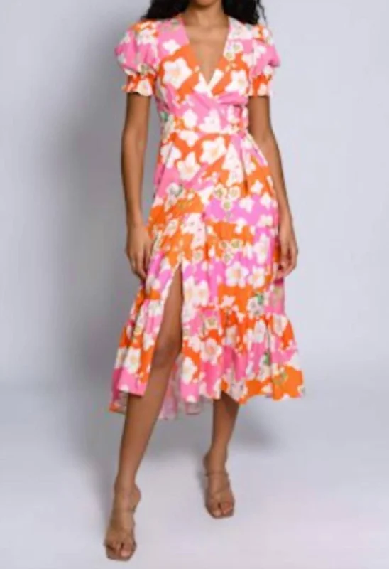 Pastel Styles Danni Wrap Dress In Mixed Bouquet Floral