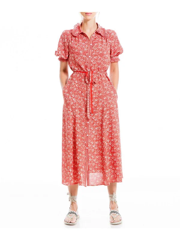 Holiday Sale Womens Floral Midi Shirtdress