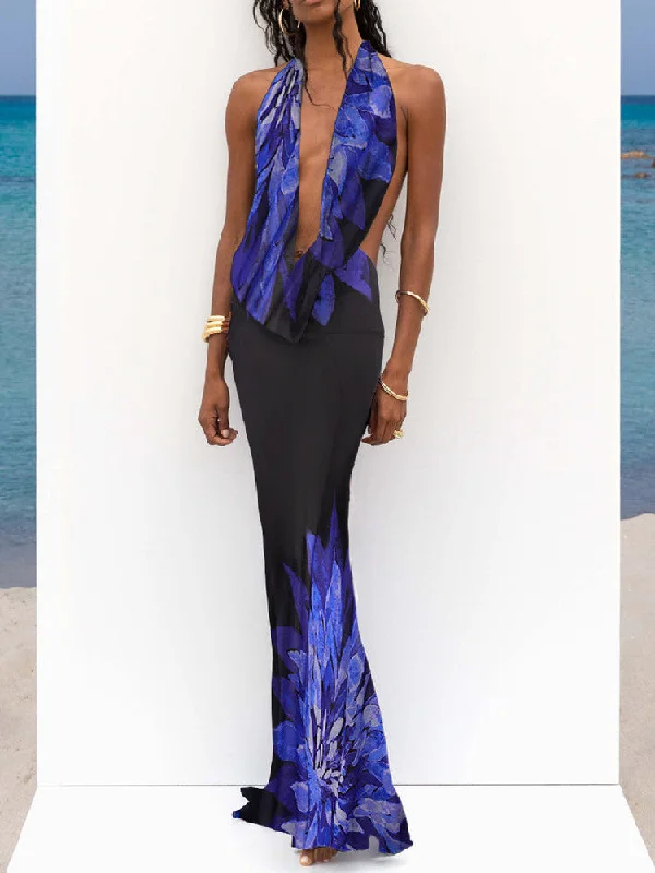 End Of Season Sale Priscilla Print Mesh See Through Bodycon Maxi Dress