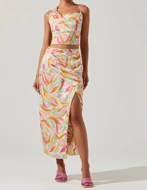 Spring Fashion Loretta Skirt In Mustard Pink Floral