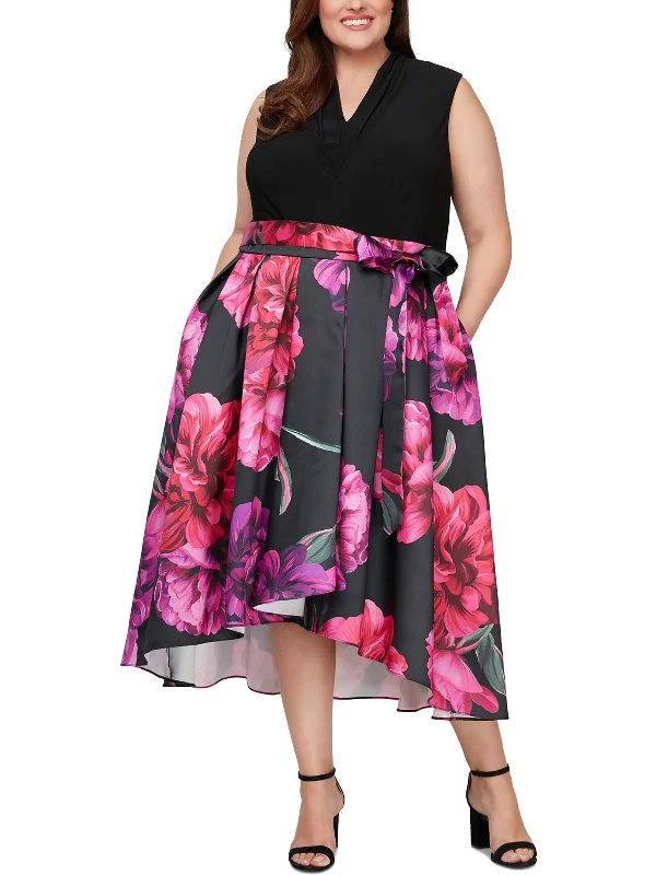 Spring Fling Sale Plus Womens Floral Print Polyester Fit & Flare Dress