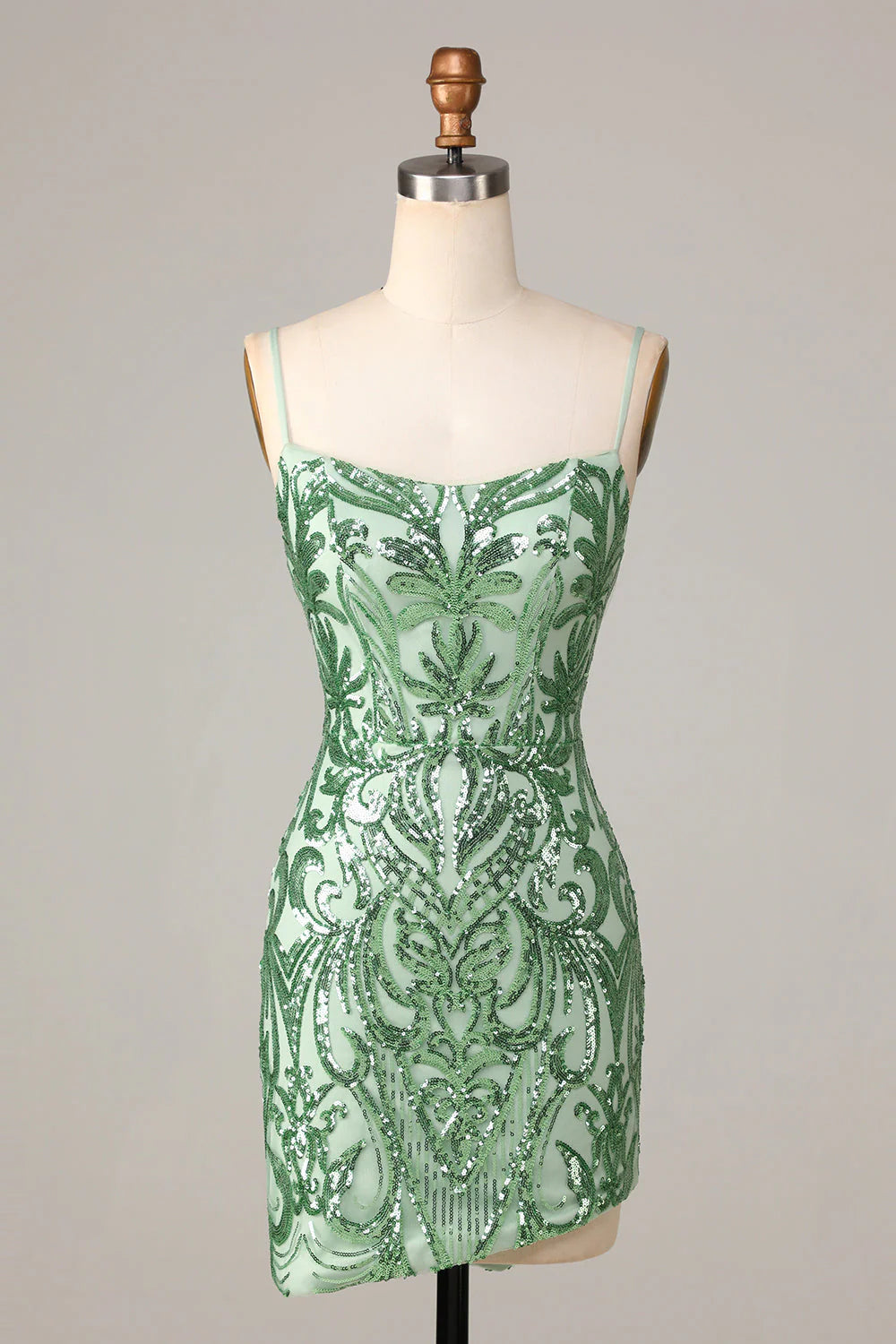 Lighten Up With Nordic Styles Amzcw Stylish Green Bodycon Spaghetti Straps Backless Sequins Short Homecoming Dress