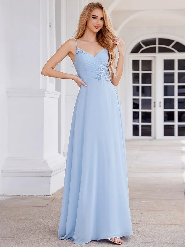 End - Of - Month Blowout Elegant Bridesmaid Dresses Sleeveless A-Line Cross Back Chiffon Dresses with Embroidery Decoration