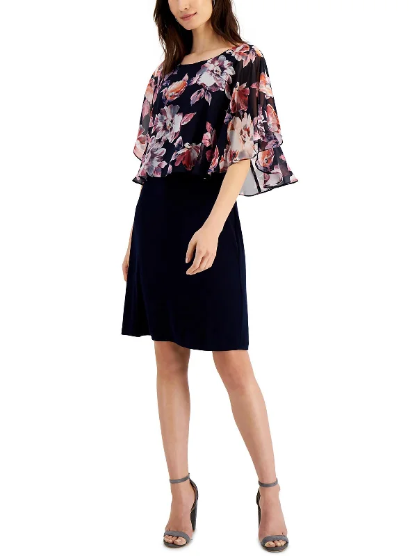 Great Prices On Feminine Styles Petites Womens Knee Length Floral Print Wear To Work Dress