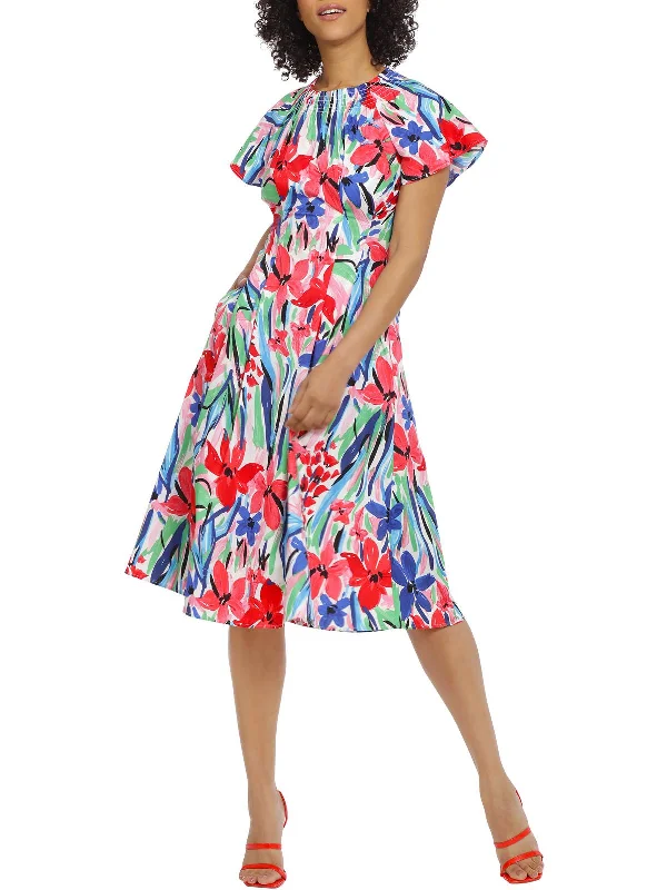 Hollywood Glam Award - Show Style Womens Floral Print Cotton Midi Dress