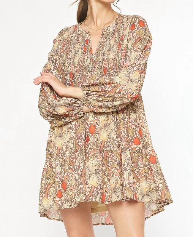 Great Prices On Feminine Styles Paisley Floral Dress In Mocha