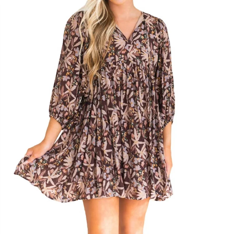 Hot Styles Time Will Tell Floral Mini Dress In Chocolate