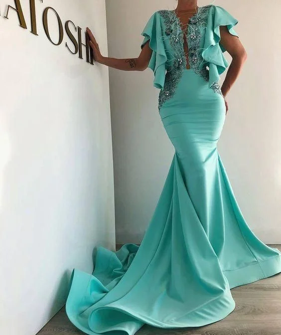 Elegant Style Turquoise Blue Evening Dress, Mermaid Evening Dress, Evening Gown, Luxury Evening Dress prom dress        cg23507