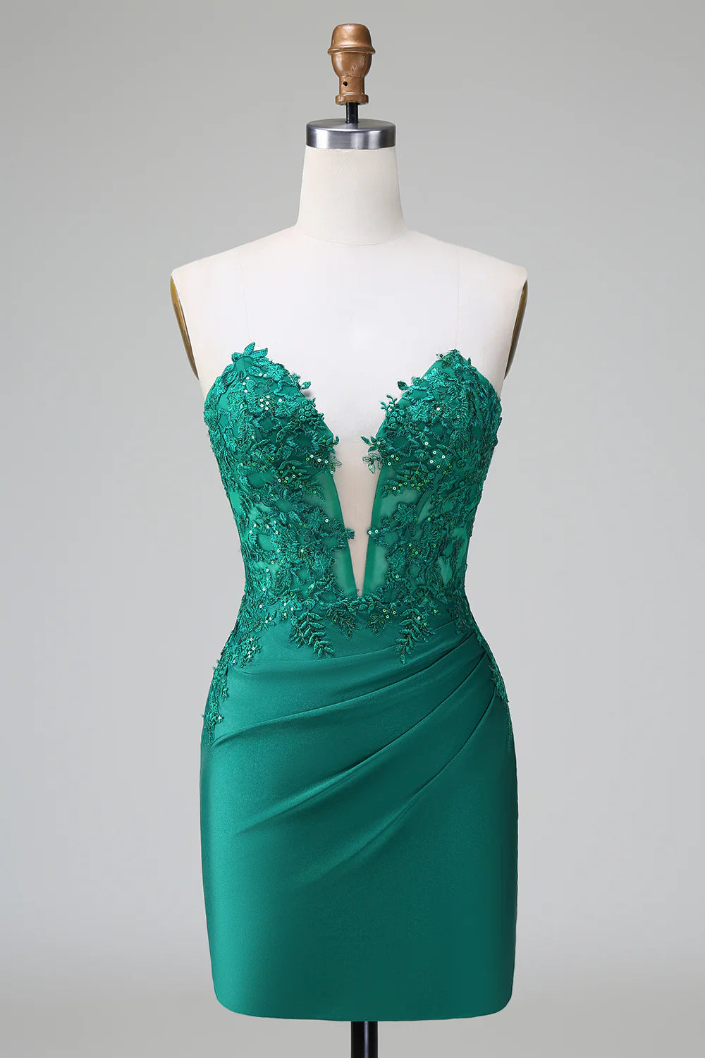 Wardrobe Essentials Amzcw Classy Dark Green Bodycon Strapless Pleated Short Homecoming Dress with Beading