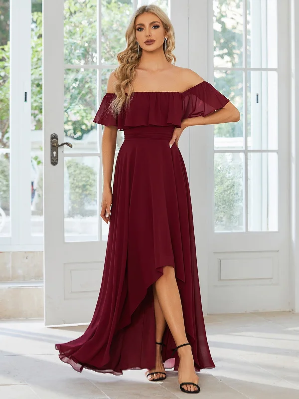 Summer Splash Sale Off Shoulder Chiffon Split Wholesale Bridesmaid Dresses