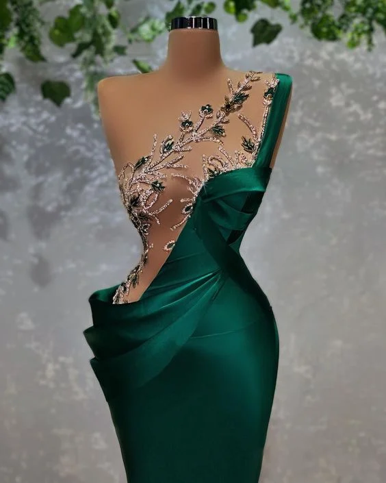 Hot Styles Glamorous Emerald Green Satin Evening Dress ,Sexy Pageant Dress Y757