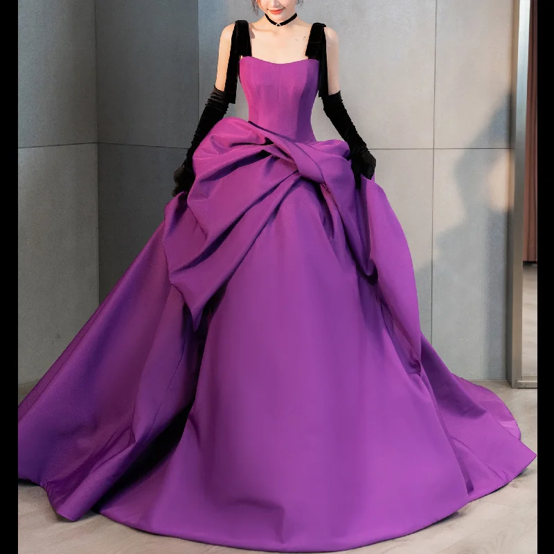 Last Chance Sale Ruffle Satin Purple Bridal Gown Wedding Dress with Black Tank