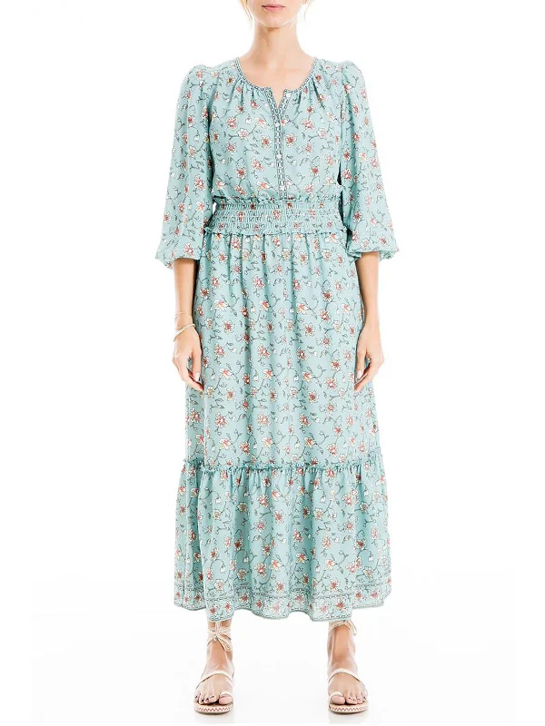 Mid - Season Sale Womens Floral Smocked Midi Dress