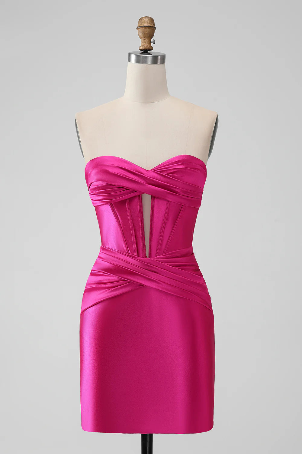 Anniversary Sale Amzcw Fuchsia Bodycon Sweetheart Pleated Corset Short Homecoming Dress