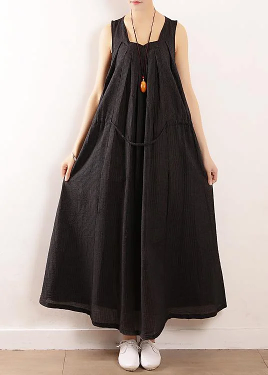 Unbeatable Prices Modern Sleeveless drawstring linen clothes plus size design black cotton Dress Summer