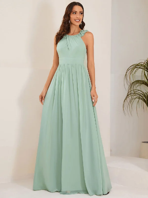 Stylish Looks Cold Shoulder Appliques Wholesale Chiffon Bridesmaid Dress