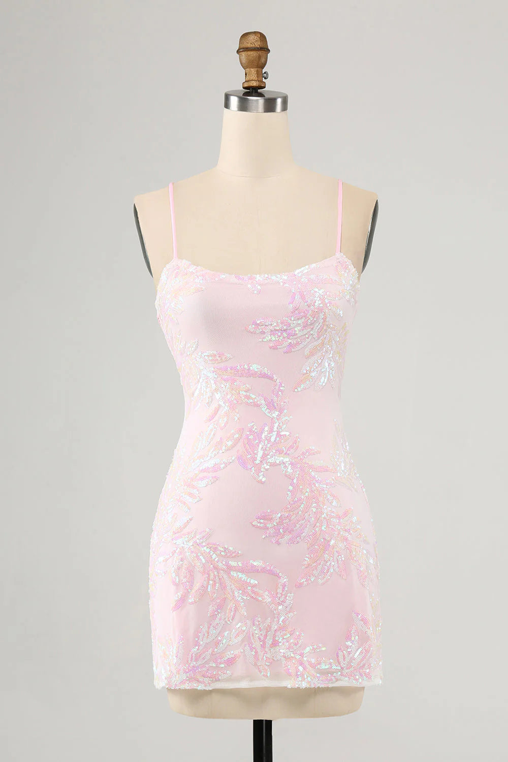 Limited Time Deal Amzcw Pink Bodycon Spaghetti Straps Homecoming Dress with Criss Cross Back