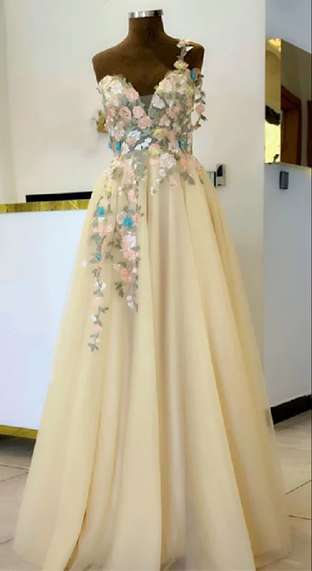 Last Chance Sale One shoulder prom dresses elegant tulle formal evening gown with 3d flowers    cg22357