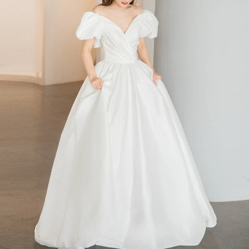 Mother'S Day Special Off the Shoulder Satin A-line Wedding Dress with Spaghetti Straps