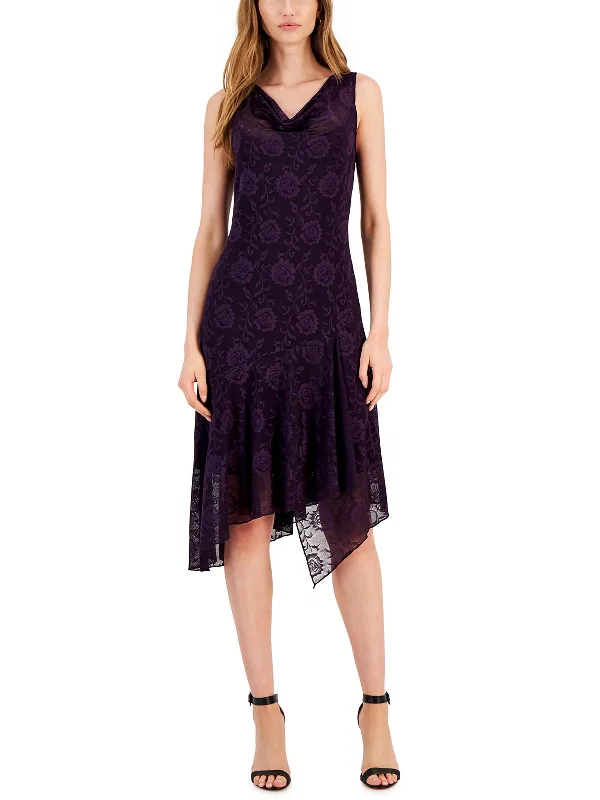 Limited Quantities Womens Floral Cowlneck Midi Dress