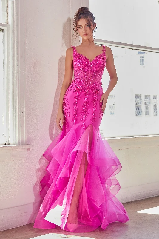 Disco - Inspired Retro Dance Look Beaded Sleeveless Ruffled Mermaid Dress by Ladivine CD331