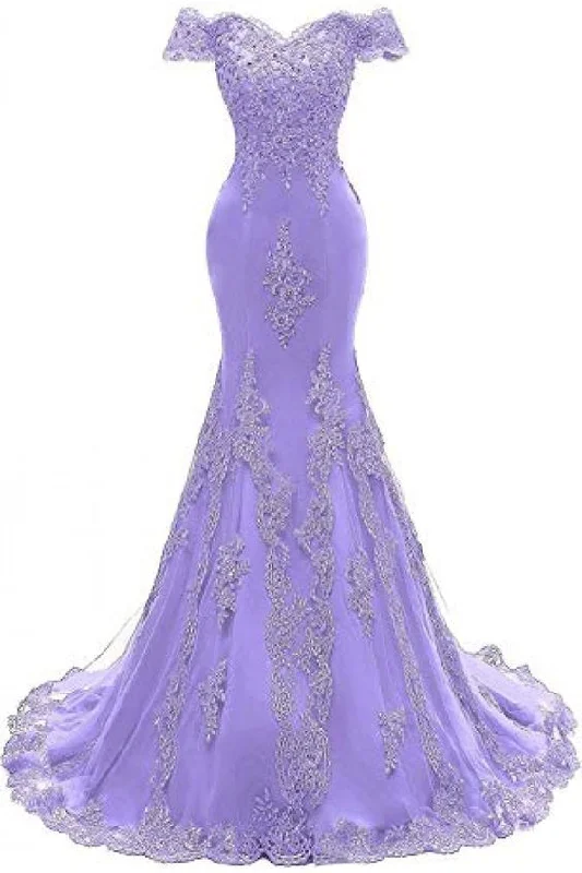 Great Prices On Feminine Styles Mermaid Off-the-Shoulder Beaded Lace Long Prom Dresses Formal Evening Gowns      cg22329