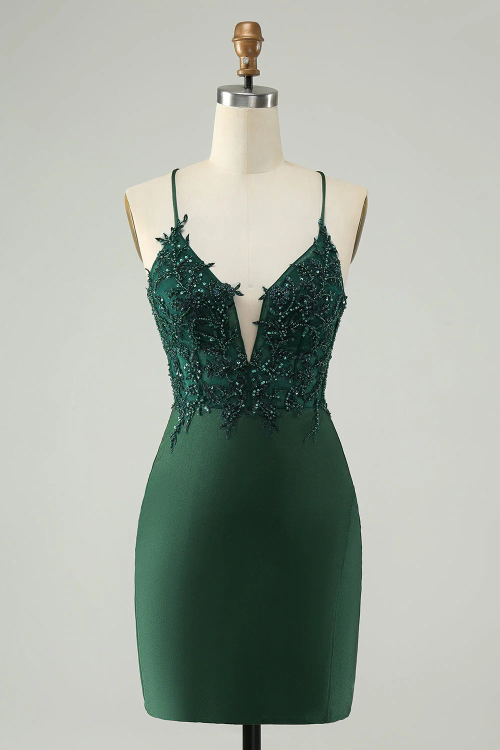 Chic Styles Amzcw Stylish Dark Green Bodycon V Neck Short Homecoming Dress with Beading