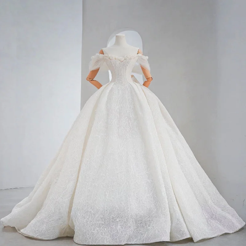 Limited - Time Bundle Off Shoulder Ball Gown Lace Wedding Dresses with Flowers