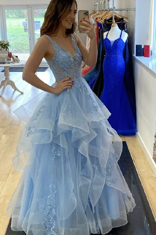 Limited - Time Bundle Long Prom Dress Blue v neck lace long ball gown dress blue evening dress    cg20435