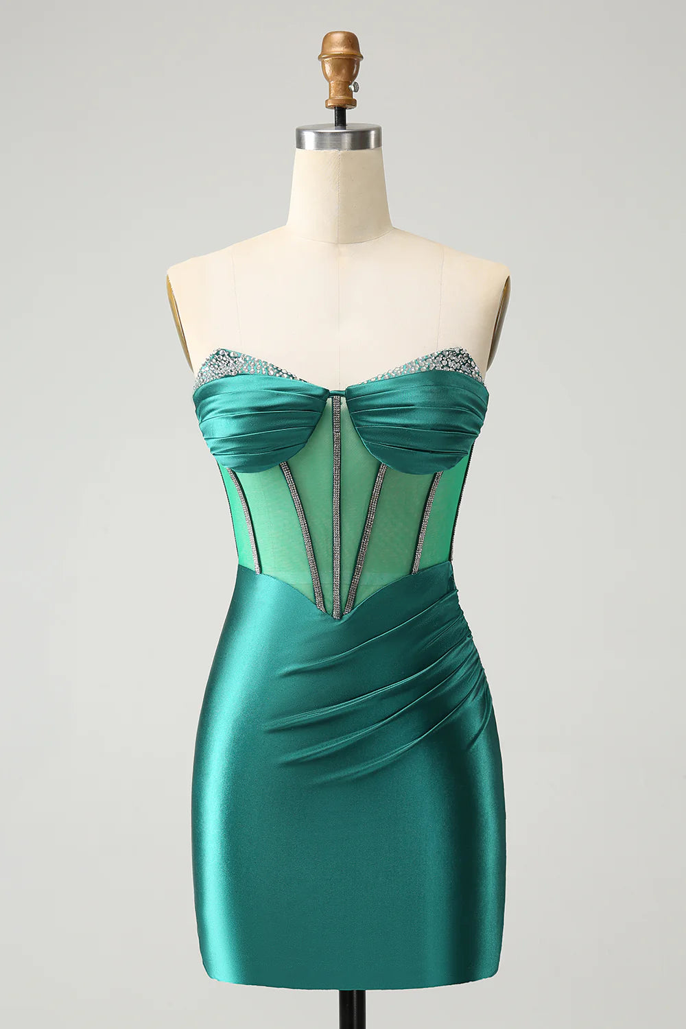 Seasonal Trends Amzcw Stylish Dark Green Bodycon Sweetheart Pleated Corset Short Homecoming Dress with Beading