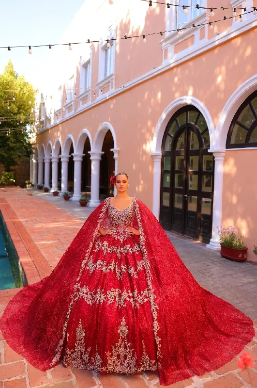 Beat The Heat In Tropical Styles Beaded Sleeveless Cape Quinceanera Dress by Amarra 54296