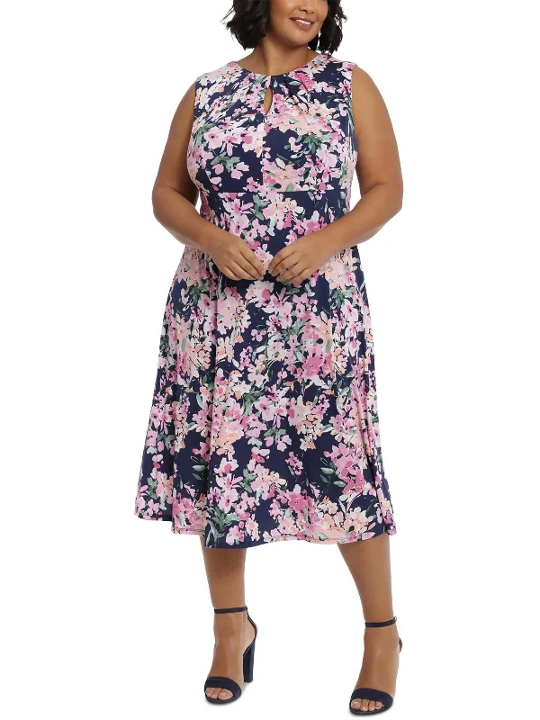 Today Only Plus Womens Floral Print Polyester Midi Dress