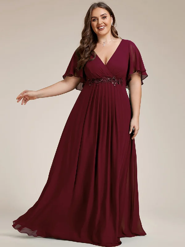 Fashion Forward Plus V Neck Appliques Pleated Wholesale Bridesmaid Dresses