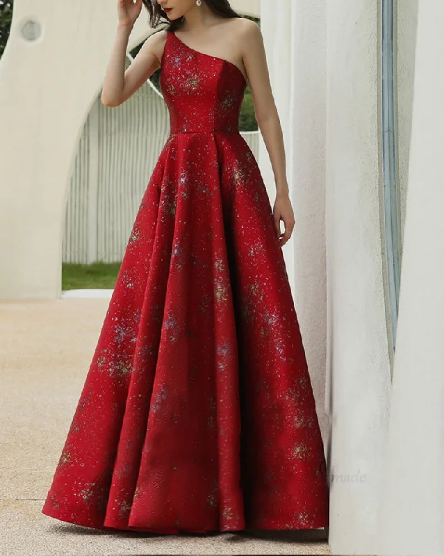 Rustic Countryside Charm Look New Style Sexy One Shoulder New Year Christmas Red Evening Party Dress Floor Length Prom Gown PL01102