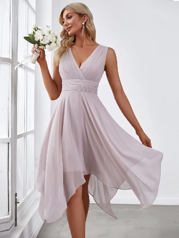 Final Clearance Pretty Wholesale Knee Length Chiffon Bridesmaid Dress with Irregular Hem