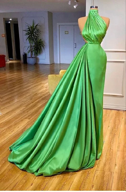 Seasonal Sale Green Sleeveless Satin Long Prom Dress,Classy Evening Dress Y904