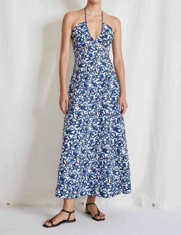 Wardrobe Essentials Eli Cut-Out Maxi Dress In Brushed Floral Indigo