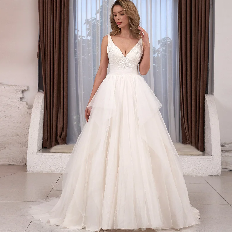 Special Offer Double V Tank Top Tulle Ball Gown Bridal Wedding Dress