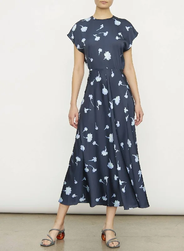 Spring Fling Sale Sea Carnation Raw Edge Cap Sleeve Dress In Coastal Navy Floral