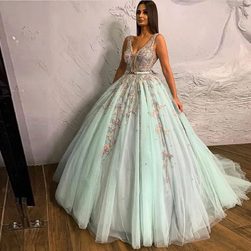 Cottagecore Rustic Charm Style Elegant Crystal Embellished Tulle Ball Gown Prom Dresses       cg23669