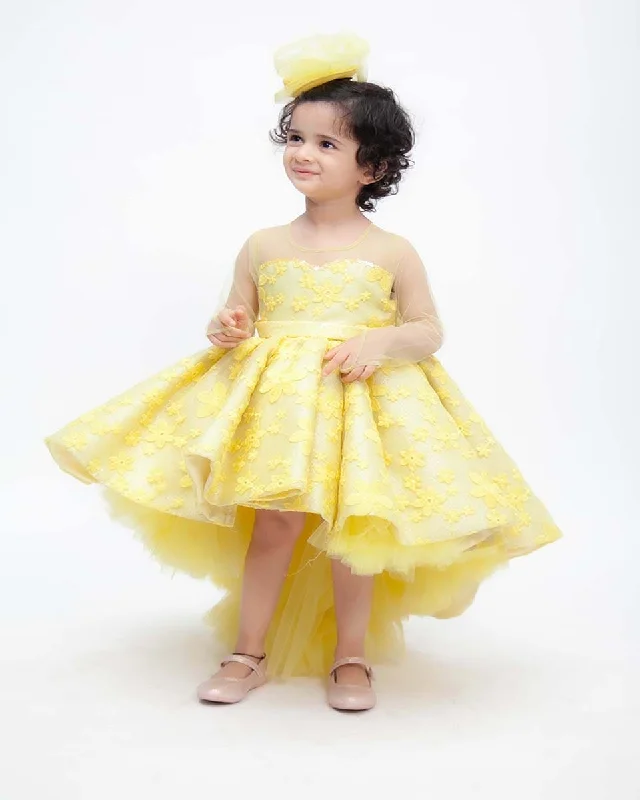 Fashion Sale Pre-Order: Yellow Flower Embroidery High Low Gown