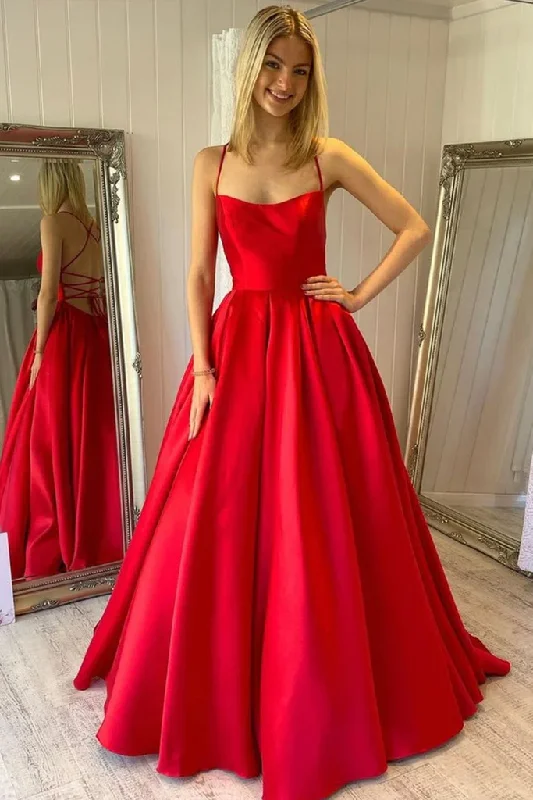 Mid - Week Surprise Simple Backless Red Satin Long Prom Dress, Backless Red Formal Dress, Red Evening Dress Y219